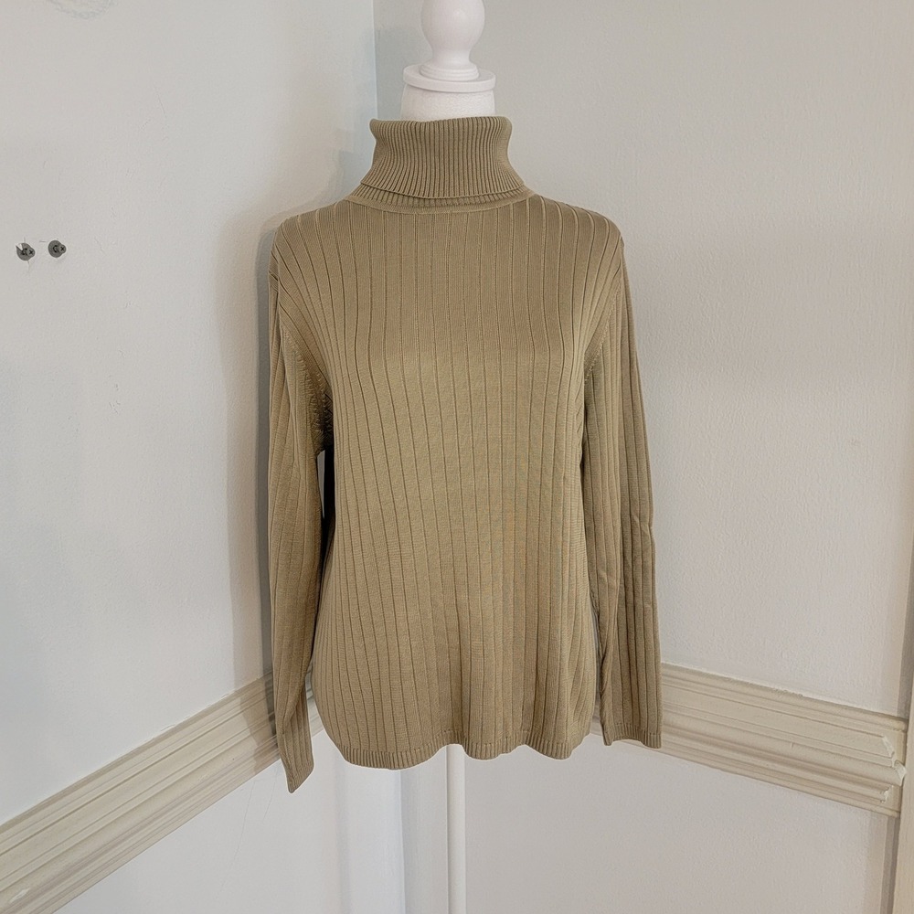 Talbots 100% Silk Ribbed Turtleneck Sweater Beige Long Sleeve Women's L Classic - Picture 2 of 10